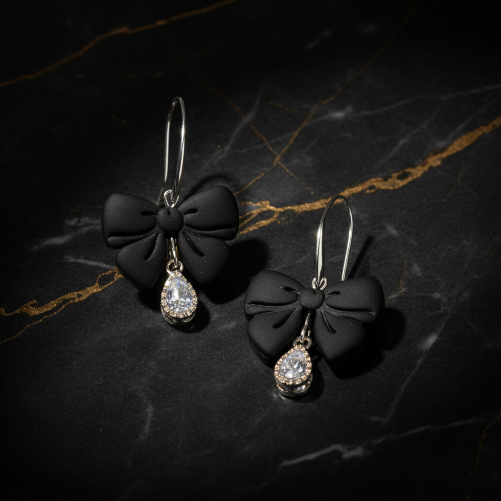 Black bow earrings