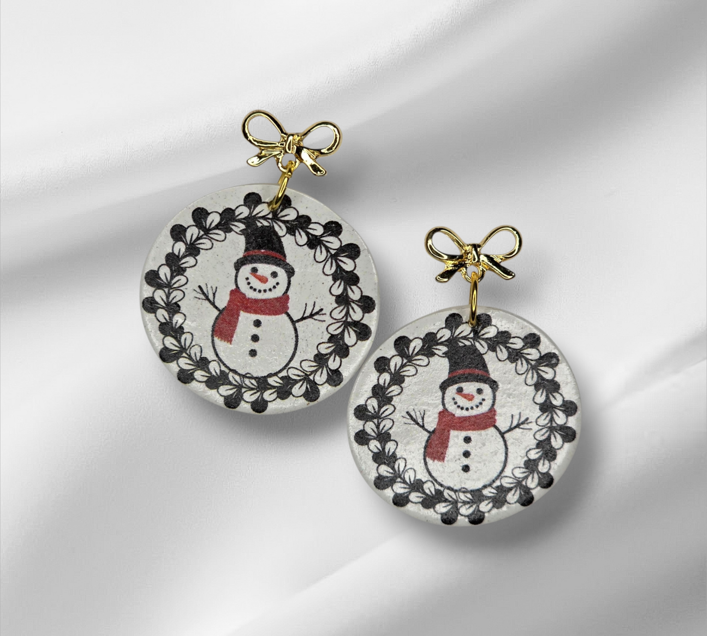 Snowman Earrings with Bow stud
