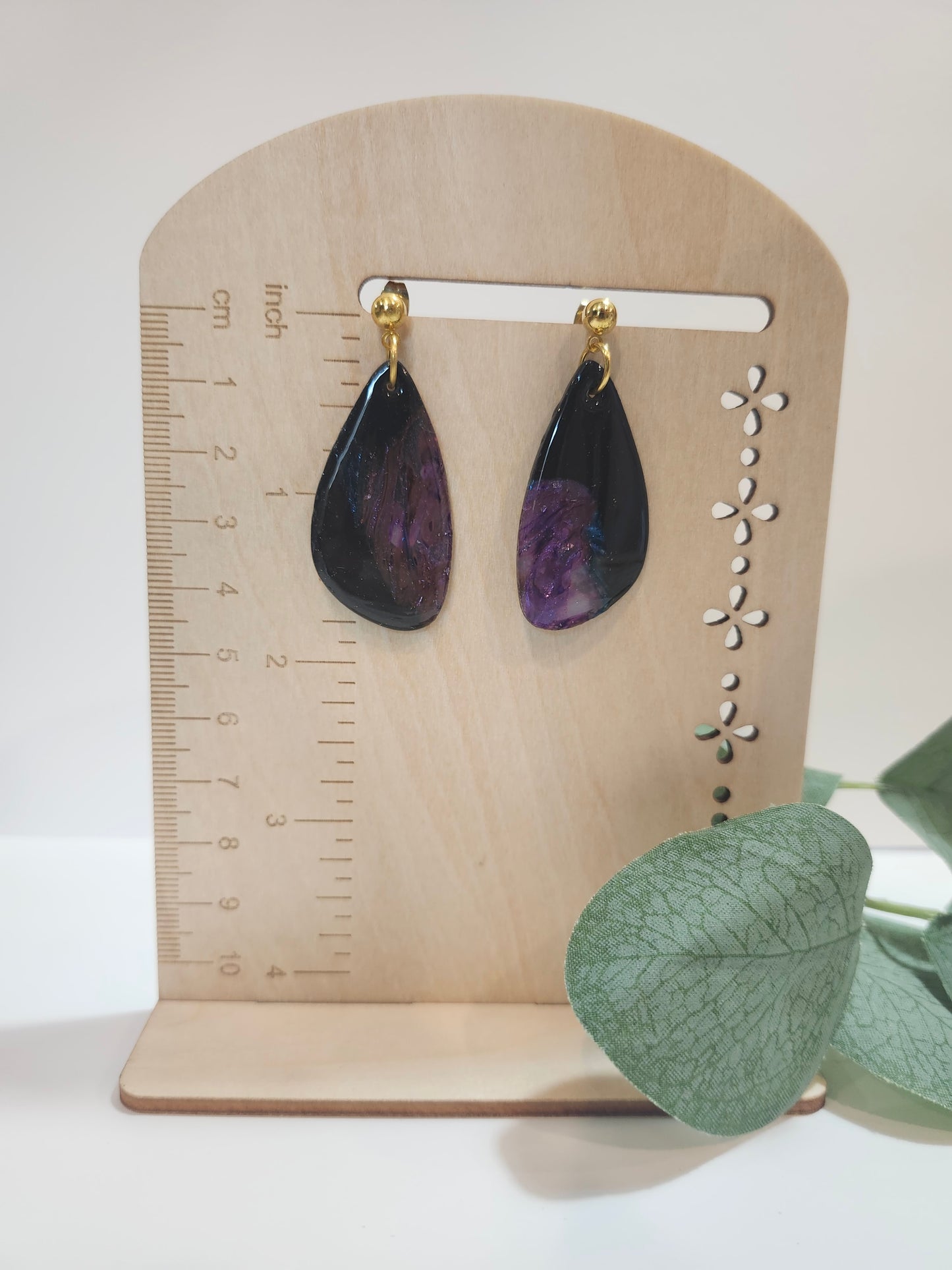 Black And Multi Color Gold Foil Earrings