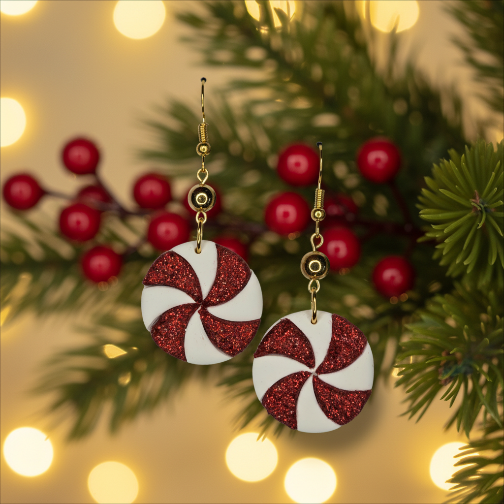 Peppermint Candy Christmas Earrings
