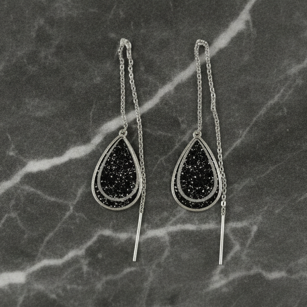 Elegant Black With Glitter Threader Earrings