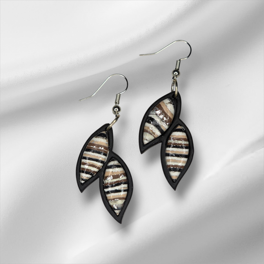 Embedded Black And Neutral Fish Hook Earrings