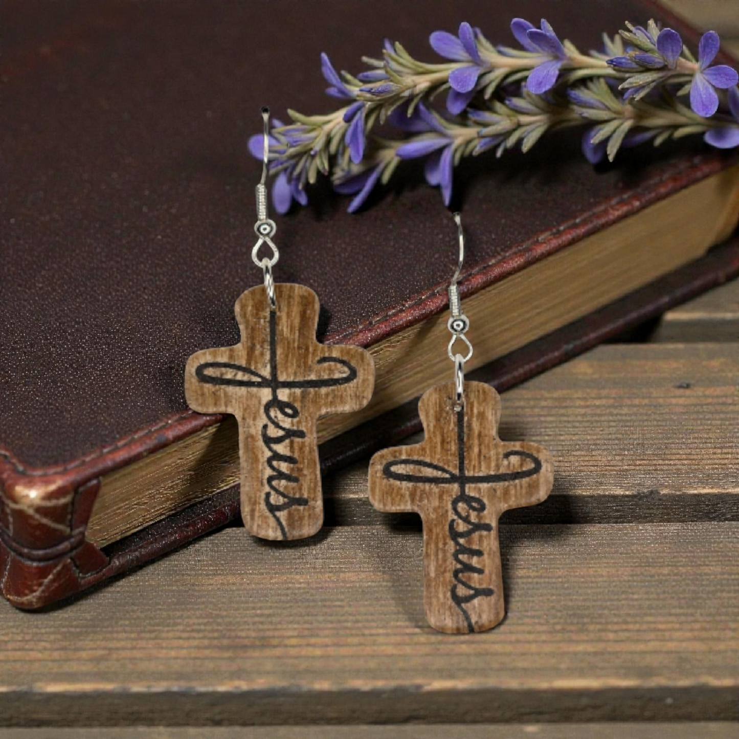 Jesus Script Cross Earrings