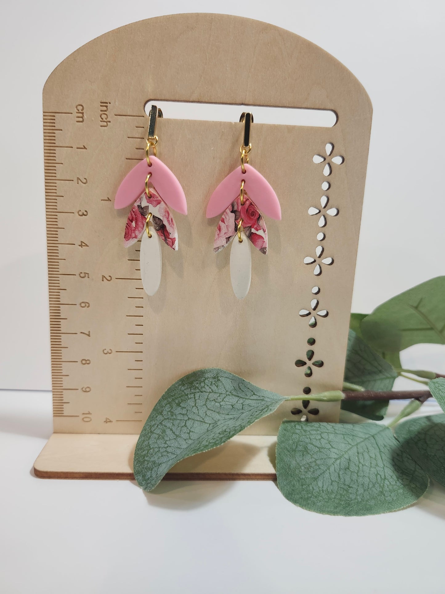 Pink with Roses Dangle Earrings