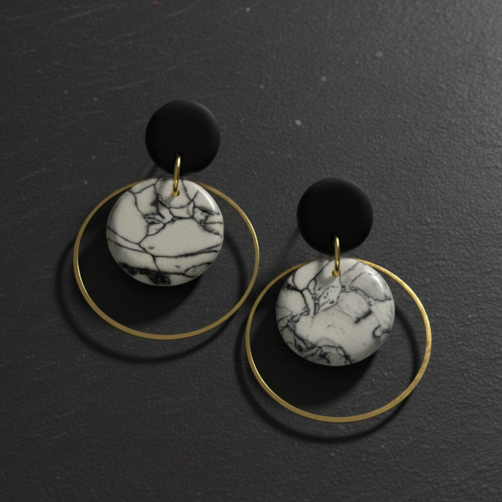 White and black marbled earrings