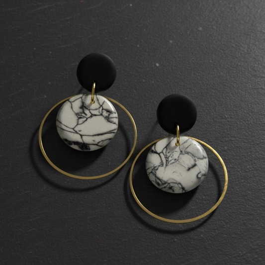 White and black marbled earrings