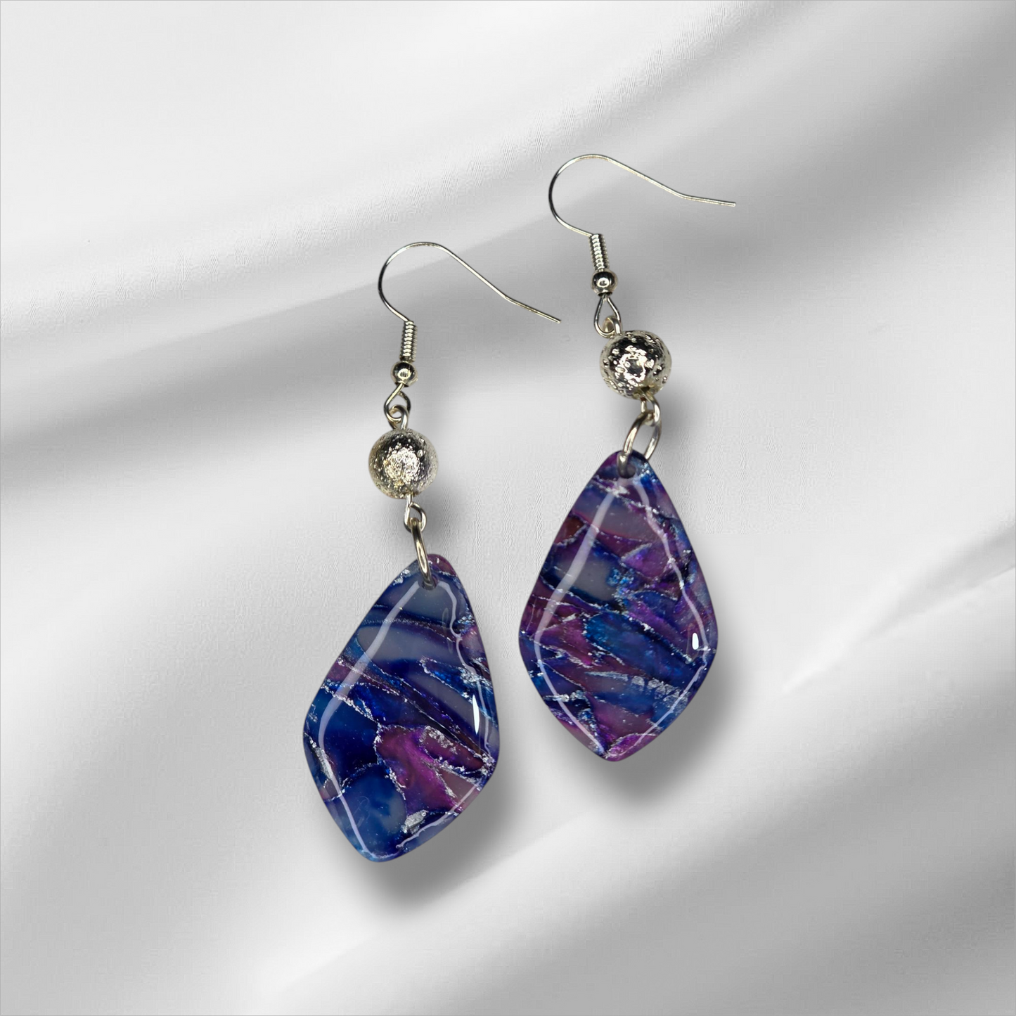 Silver Coated lava Bead with Teardrop in Pink, Blue and Purple Earrings