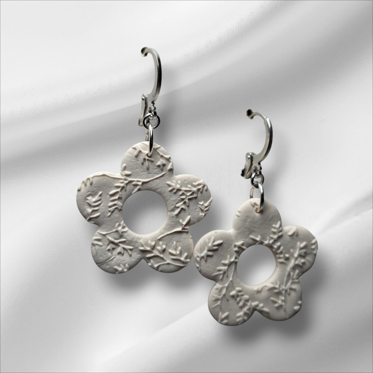 Textured Flower Earrings with Gold or Silver Hoops