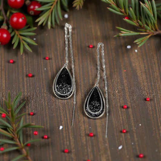 Elegant Black With Glitter Threader Earrings
