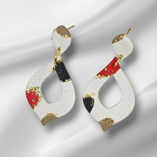 White, Navy, Red and Tan Teardrop Earrings