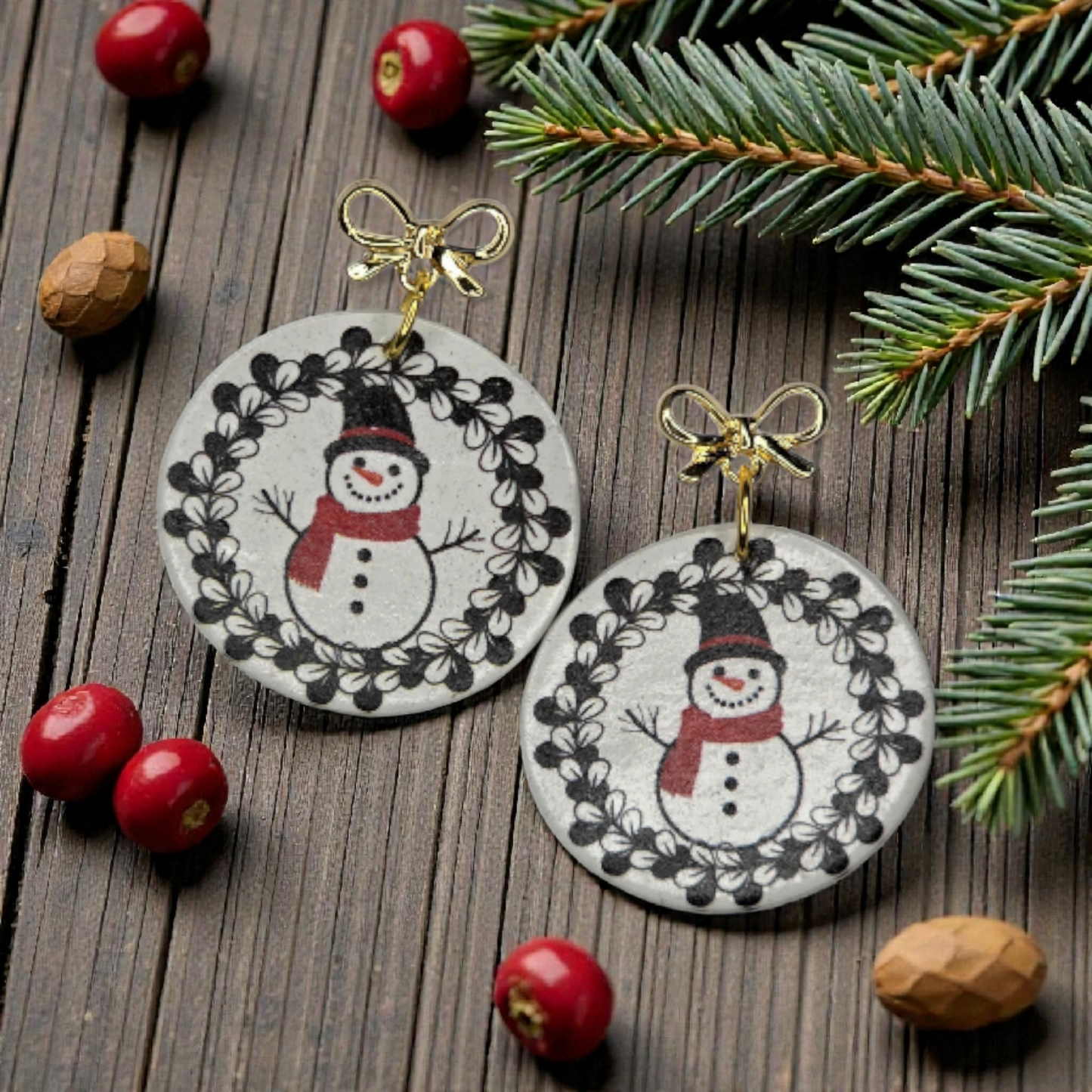 Snowman Earrings with Bow stud