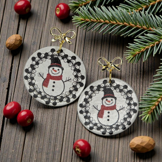 Snowman Earrings with Bow stud