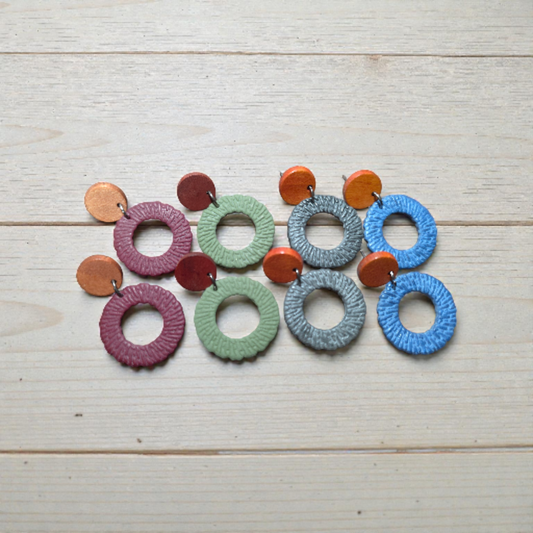 Circle Earrings with Wooden Stud
