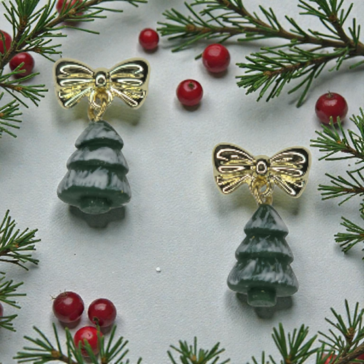 Tiny Christmas tree Earrings with Bow stud
