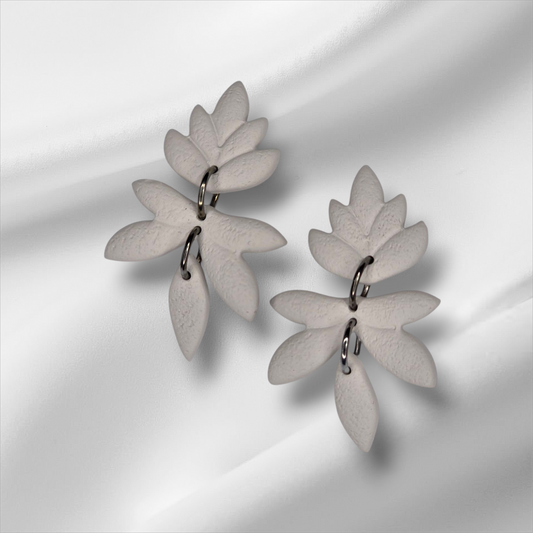 Soft Grey Tiered Leaf Earrings