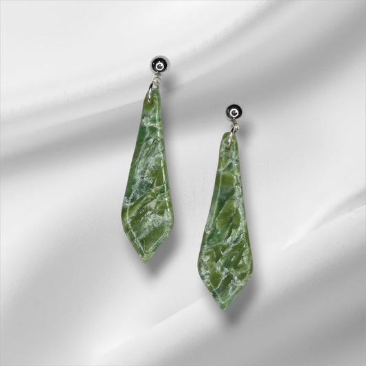 Sleek Green Marbled Earrings