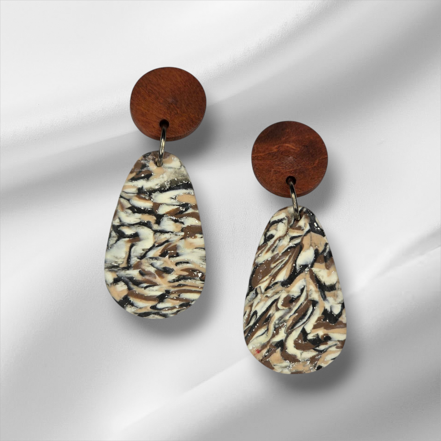 Wood Top Neutral Earrings