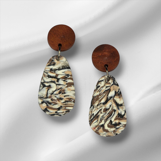Wood Top Neutral Earrings
