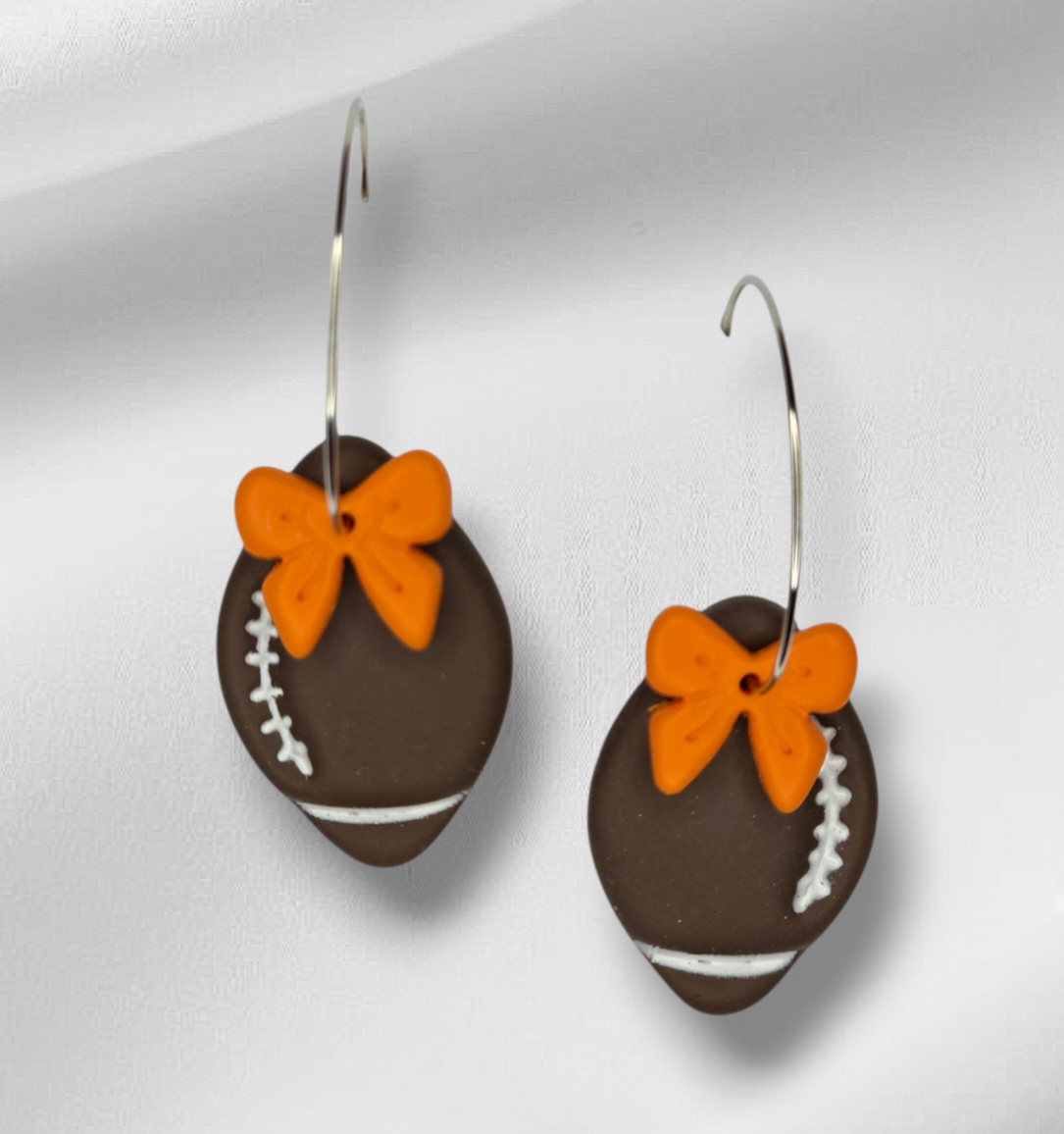 Football Hoop earrings with Bow