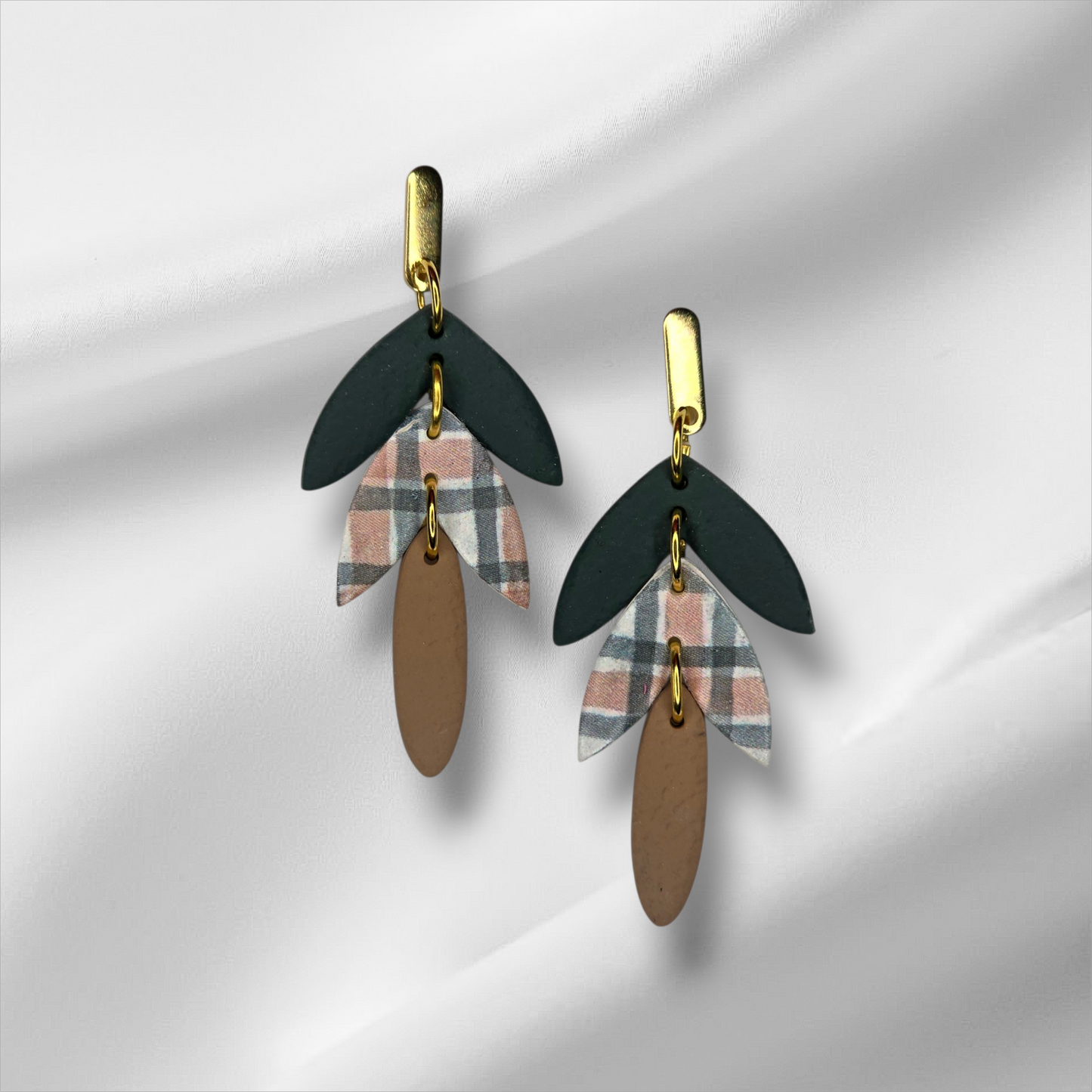 Green and Tan Plaid Earrings