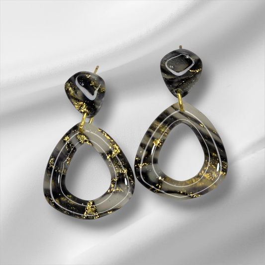 Black and Gold Leaf Dangle Earrings