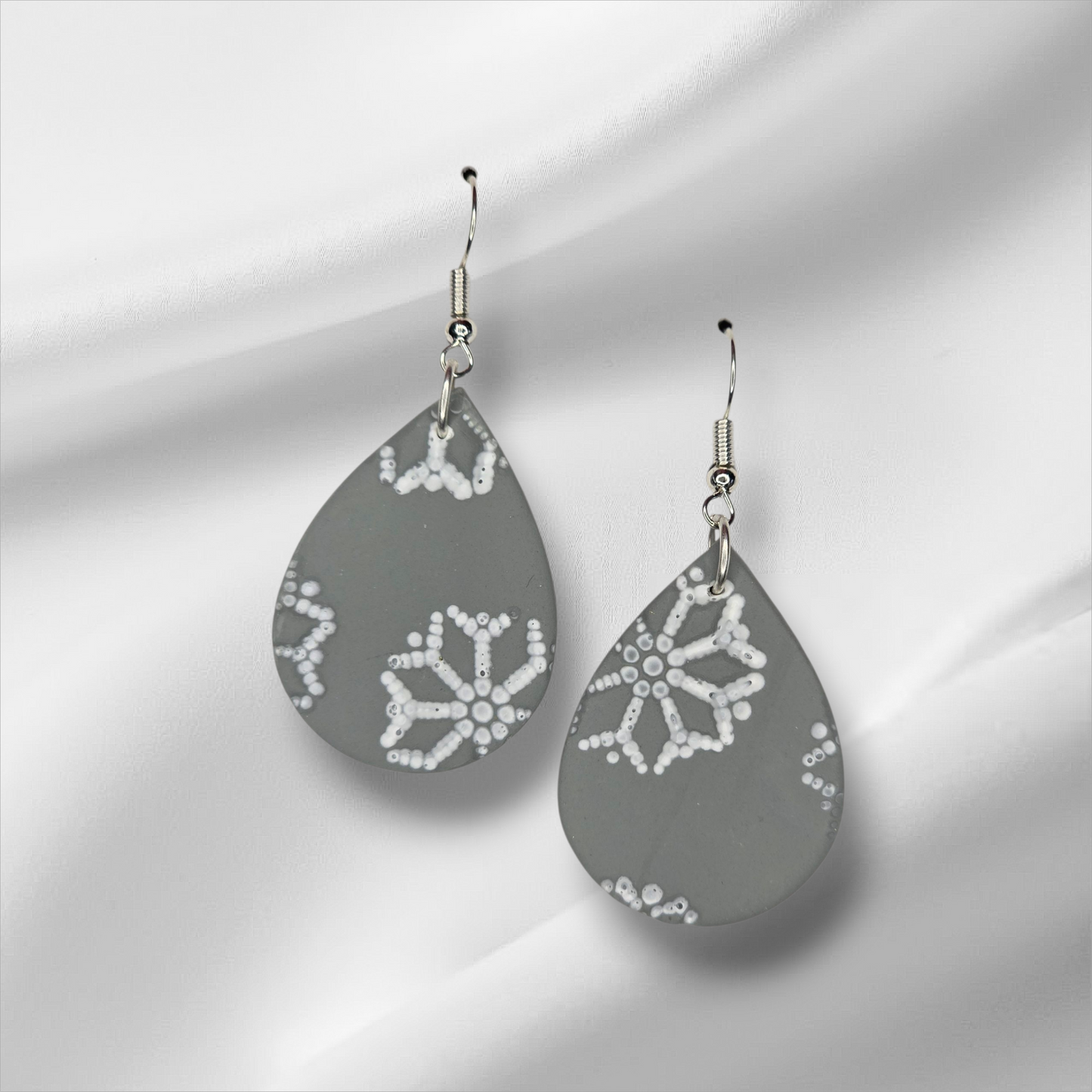 Grey Teardrop Snowflake Earrings