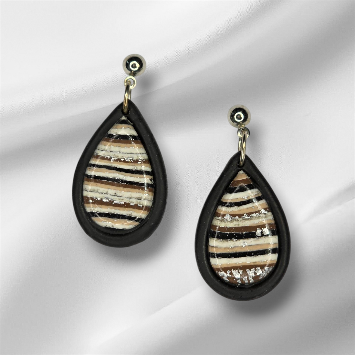 Black Embedded With Neutral Stripes Earrings