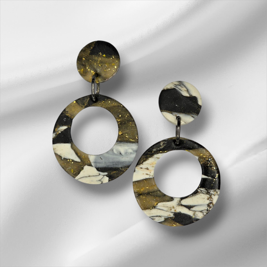 Black White And Gold Marble Look Earrings