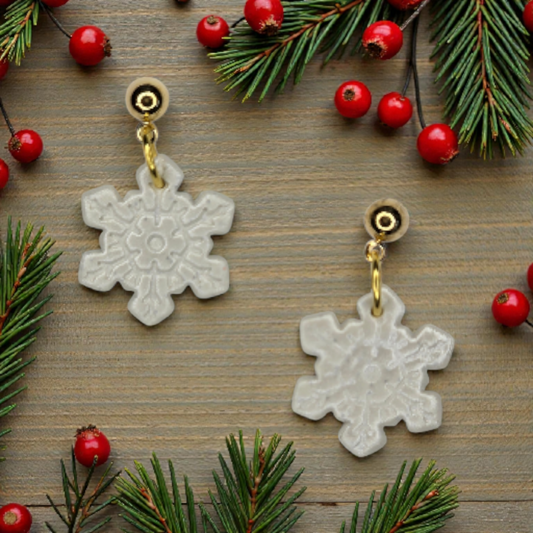 Small Snowflake with Gold Ball Stud Earrings