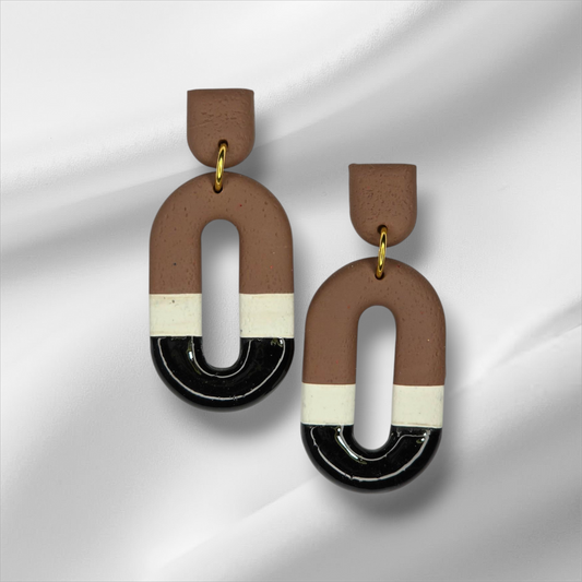 Brown, White and Black Earrings