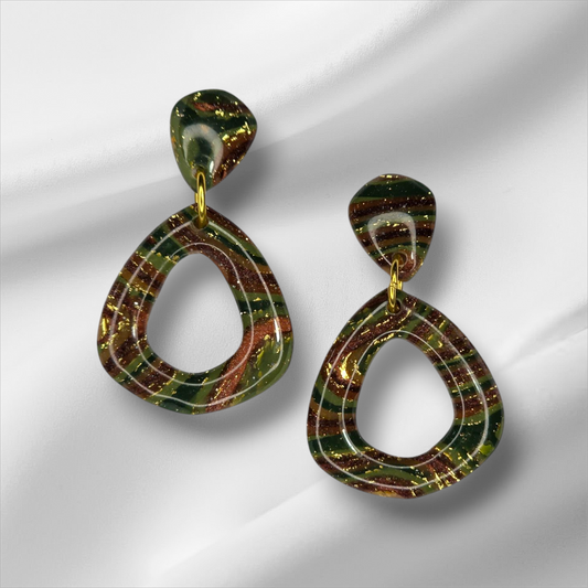 Green with Gold Foil UV Resin Coated Tear Drop Earrings