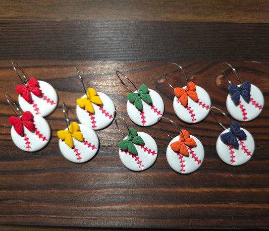 Baseball Hoop Earrings with Bow