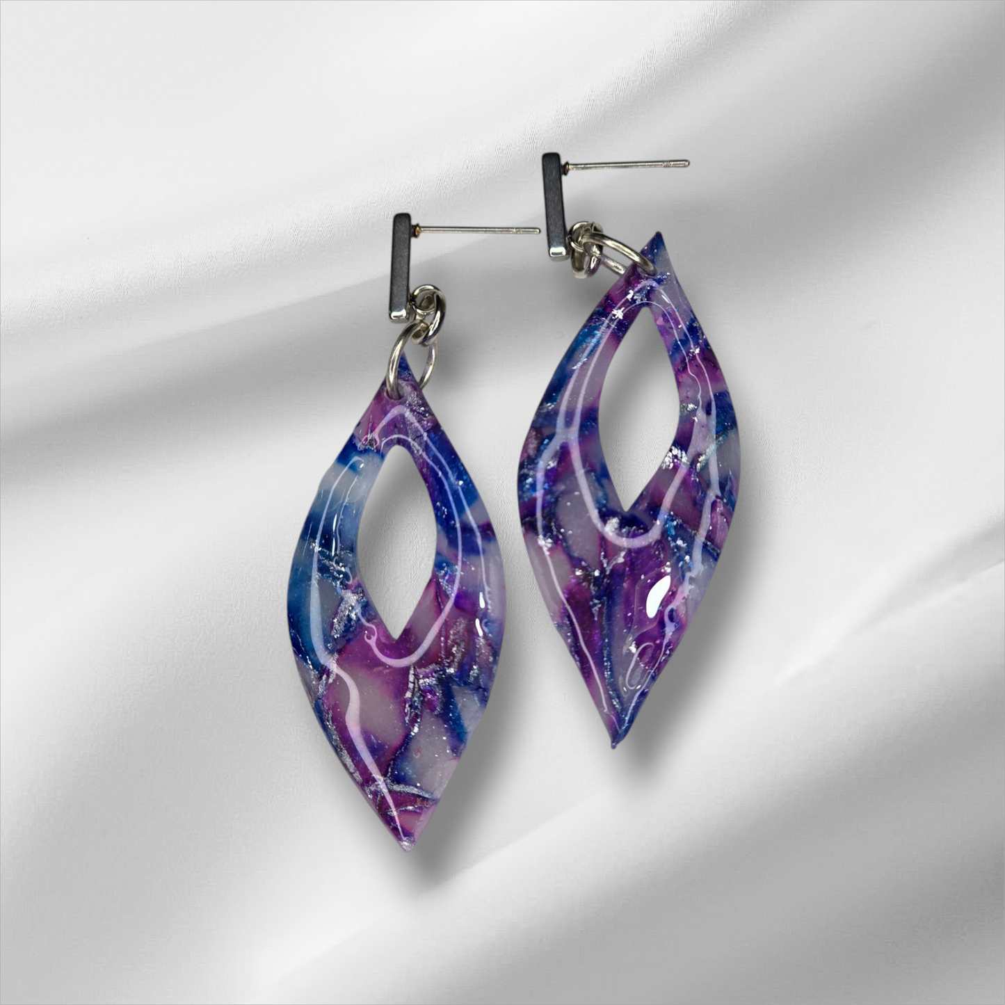 Slender Teardrop With Pink, Blue and Purple Earrings