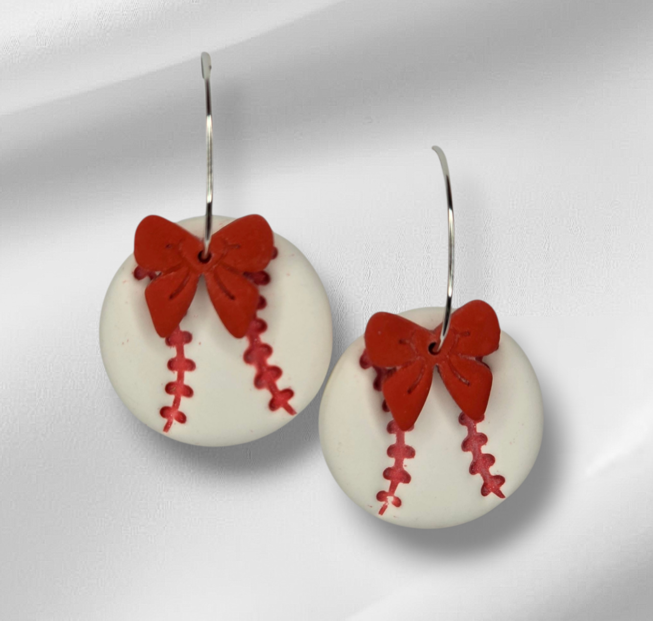 Baseball Hoop Earrings with Bow