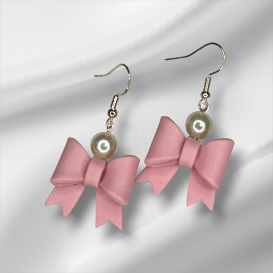 Small Bow with Pearl Accent Earring