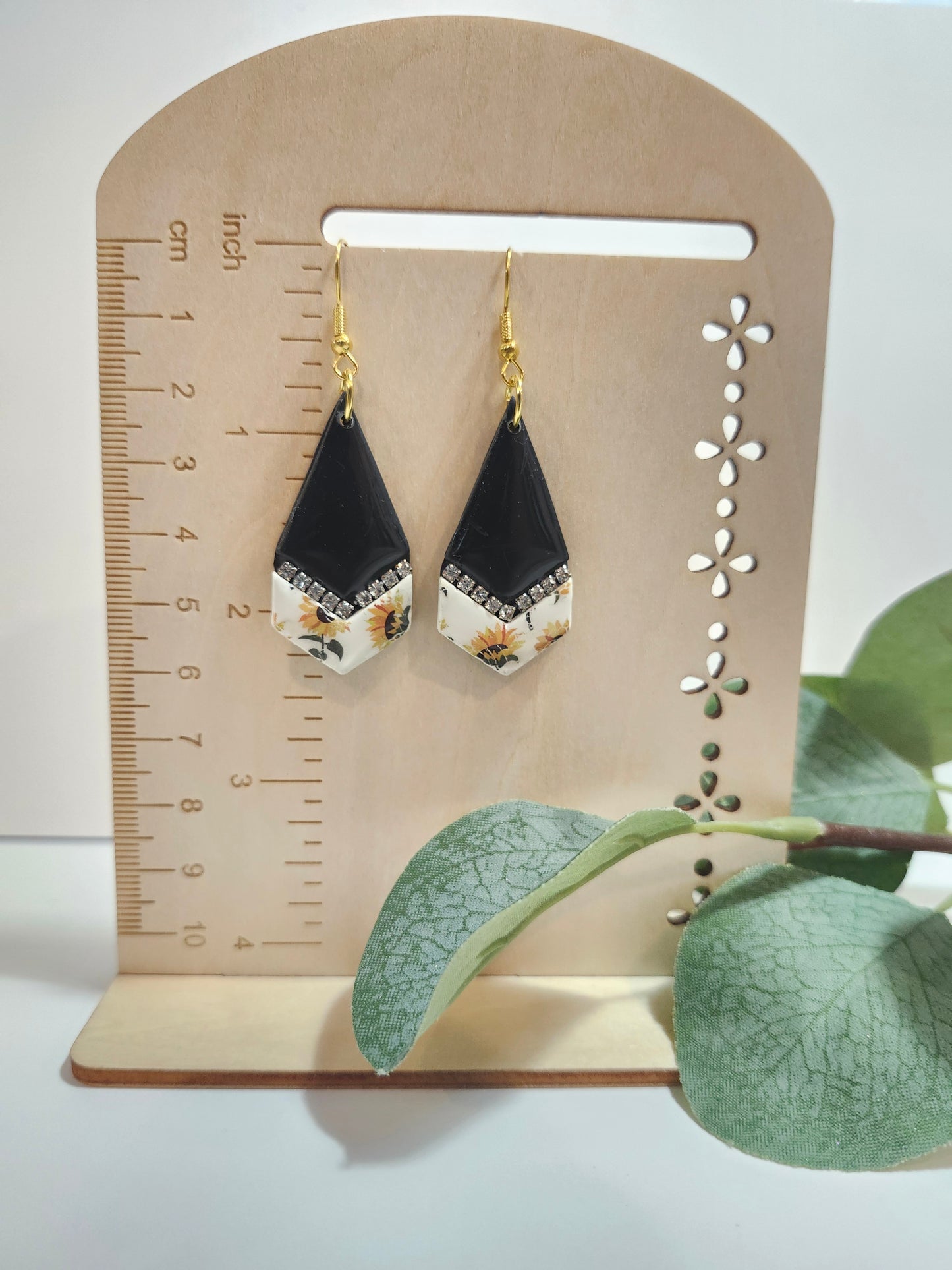 Black and Sunflower Dangle with Rhinestone Accents