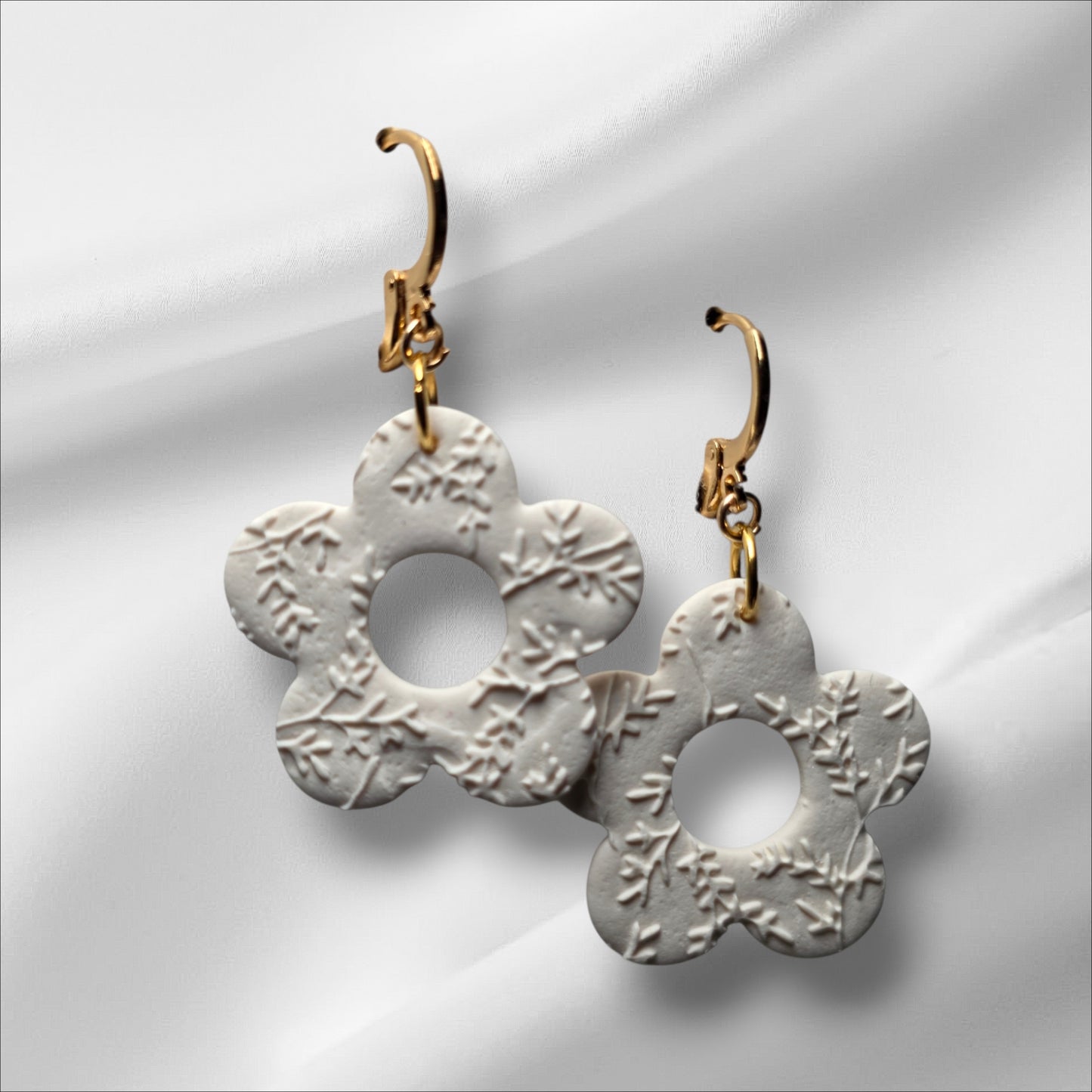 Textured Flower Earrings with Gold or Silver Hoops
