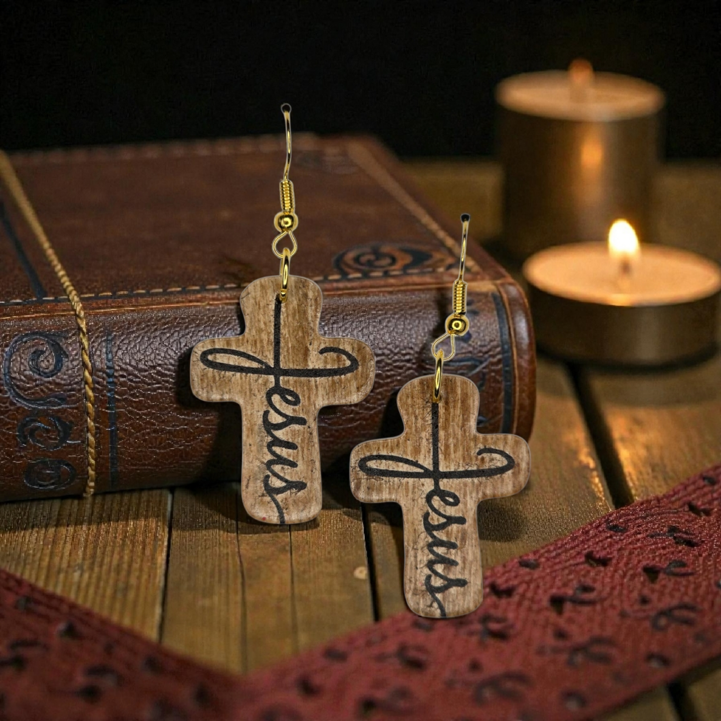 Jesus Script Cross Earrings