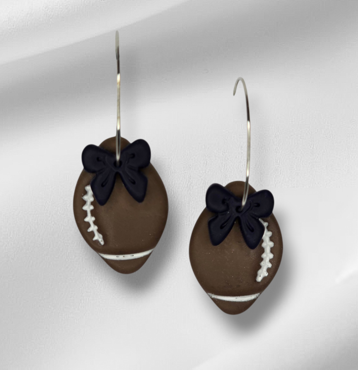 Football Hoop earrings with Bow