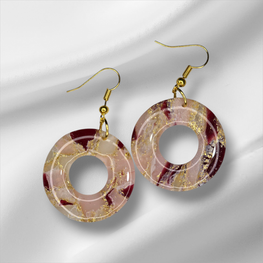 Elegant Circle Cream with Red Earrings
