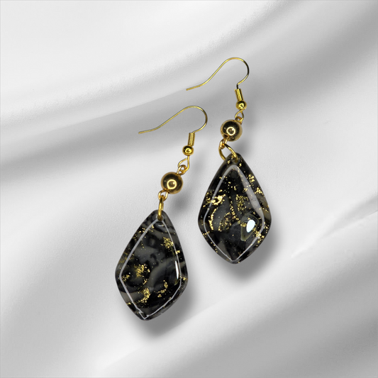 Black and Gold Leaf Dangle Earrings