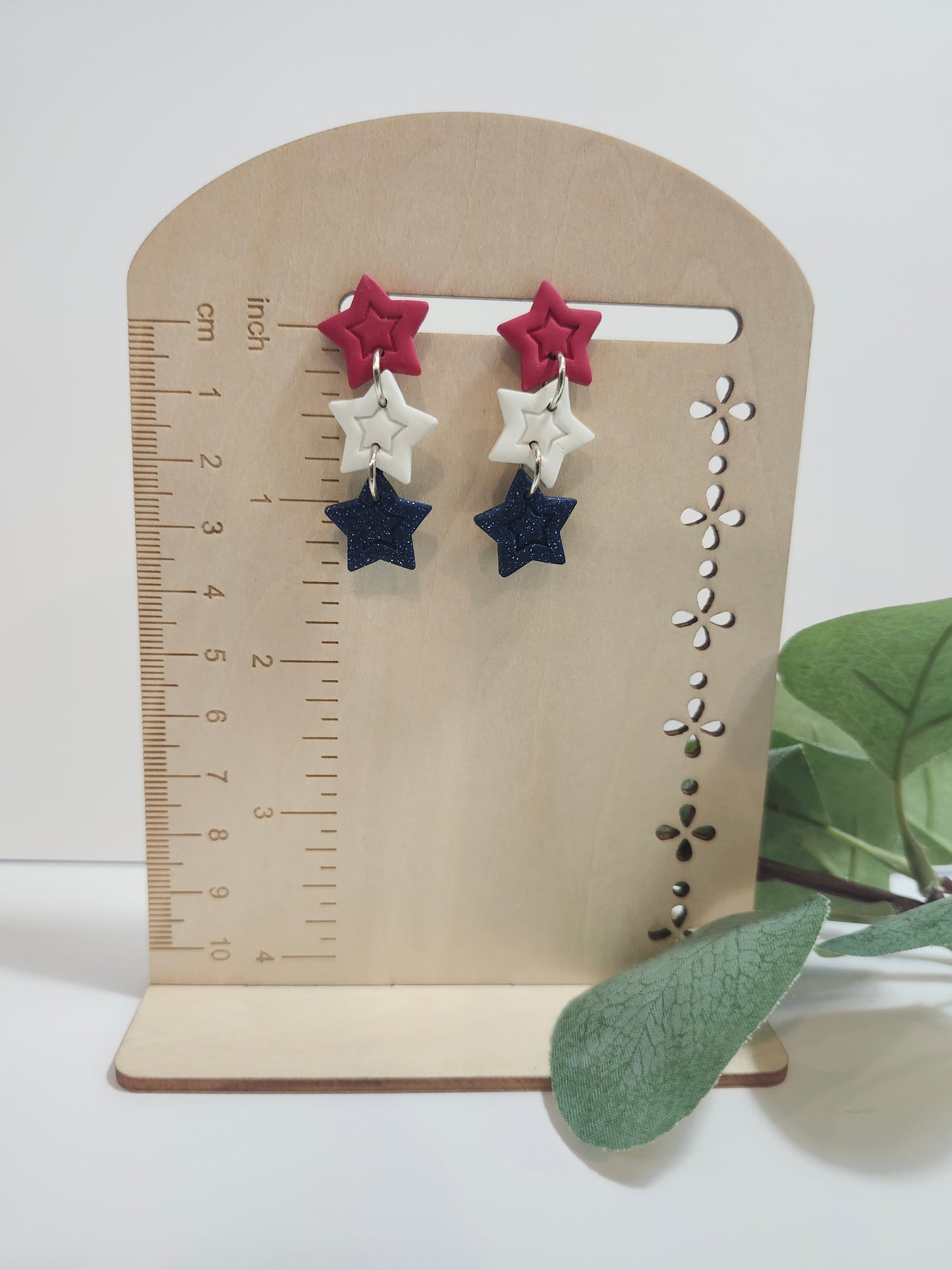 Patriotic Tiered Red, White and Blue Star Earrings