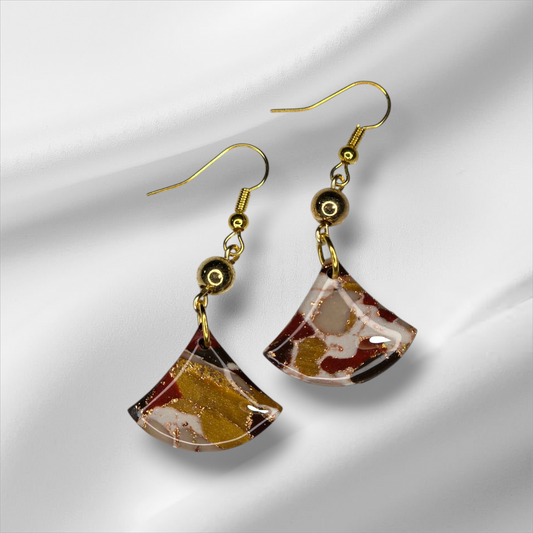 Red, Gold and Brown with Copper Foil UV Resin Coated Earrings