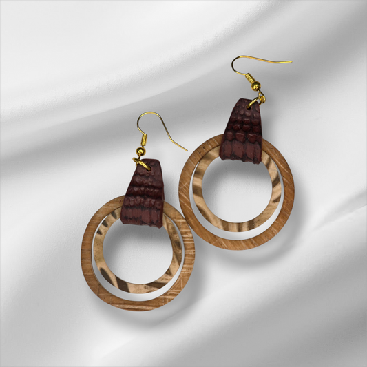 BoHo Wood and Leather looking Tan and Brown Earrings