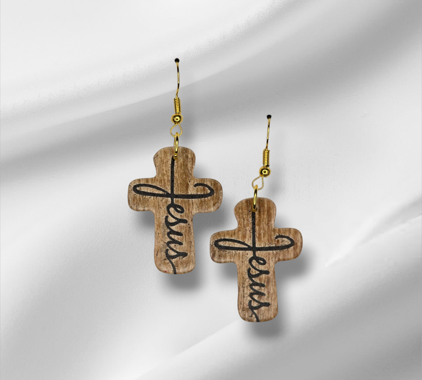 Jesus Script Cross Earrings