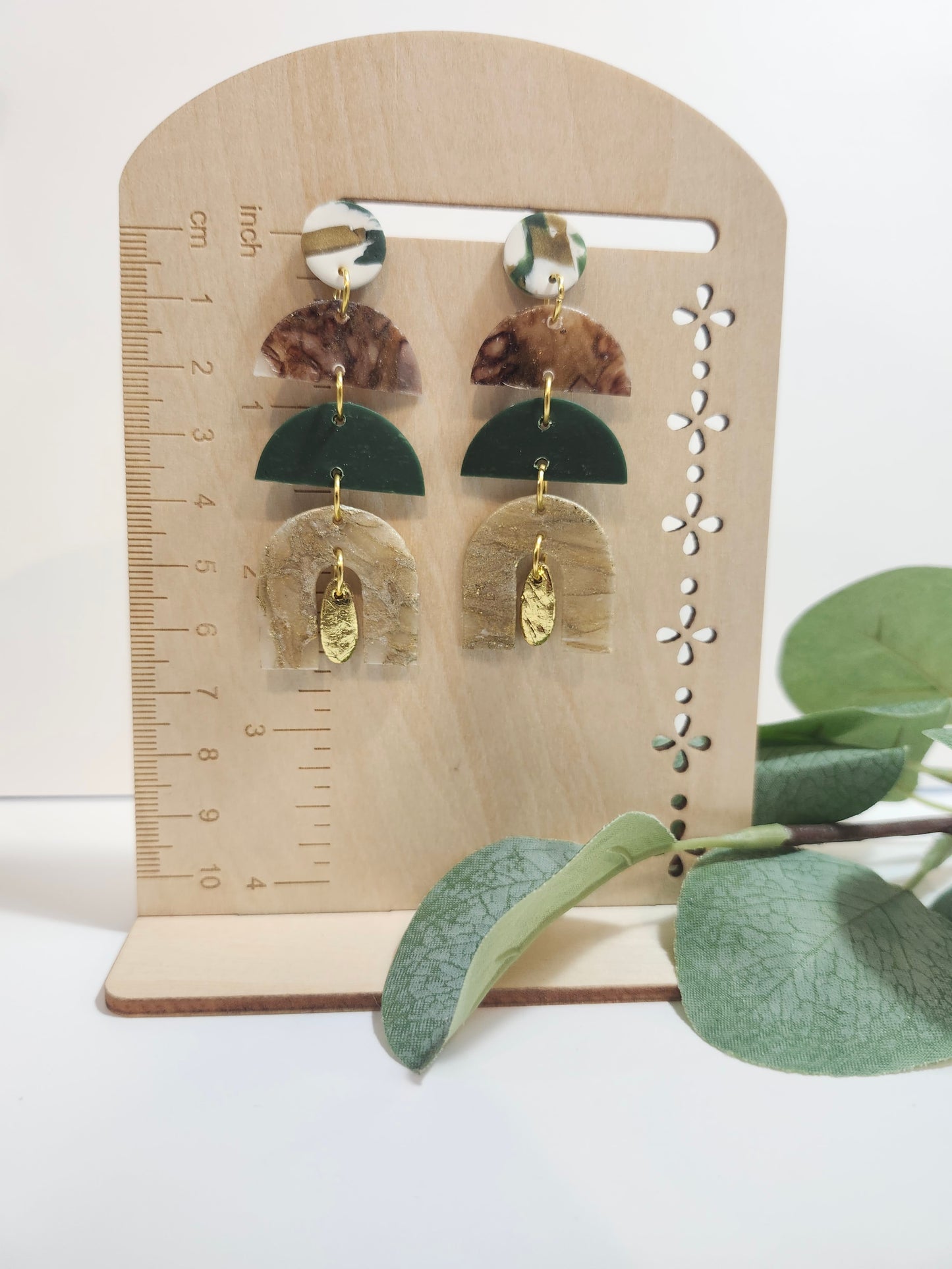 Beautiful BoHo Large Layered Earrings in Green and Gold