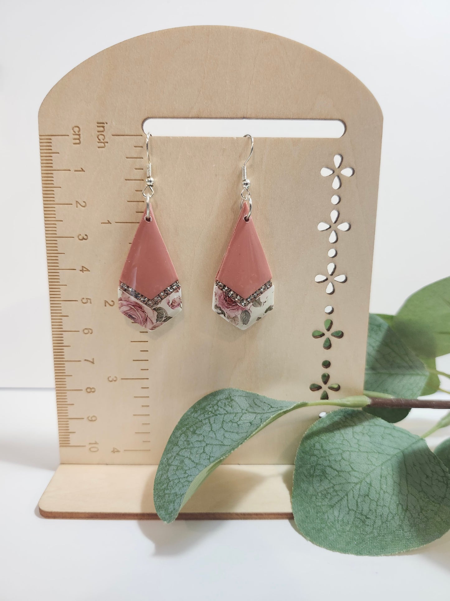 Pink and Rose Flowered Dangle with a Rhinestone Accent