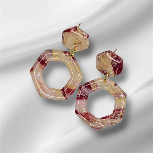 UV Resin Coated Cream and Red Earrings