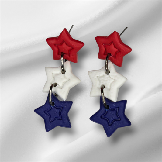 Patriotic Tiered Red, White and Blue Star Earrings