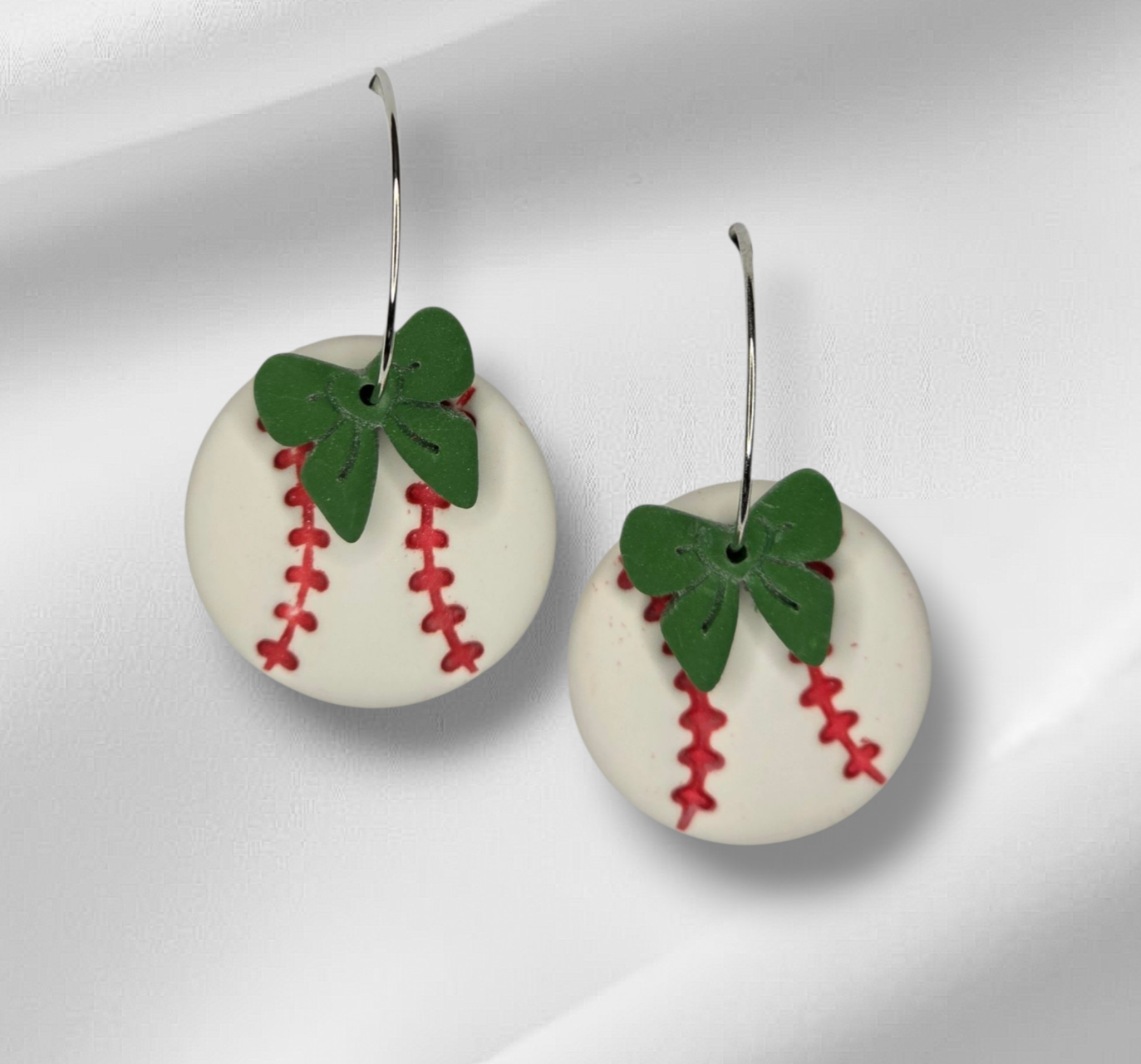 Baseball Hoop Earrings with Bow